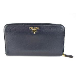 PRADA Midnight Blue Saffiano Leather Logo Wallet